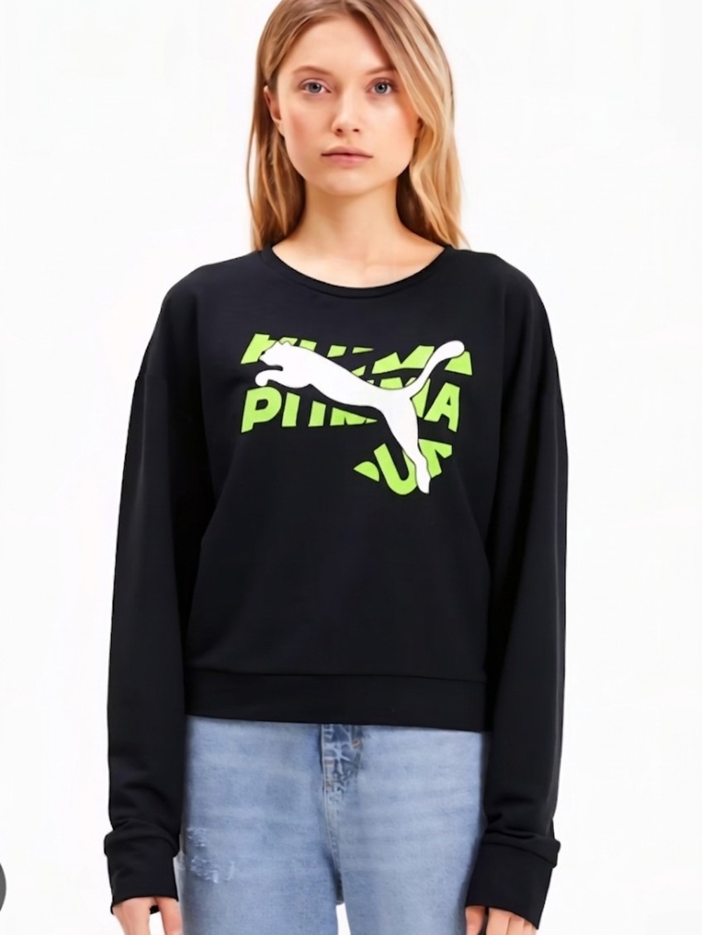 Puma Modern Sports Black Sweatshirt with Neon Green and White Logo